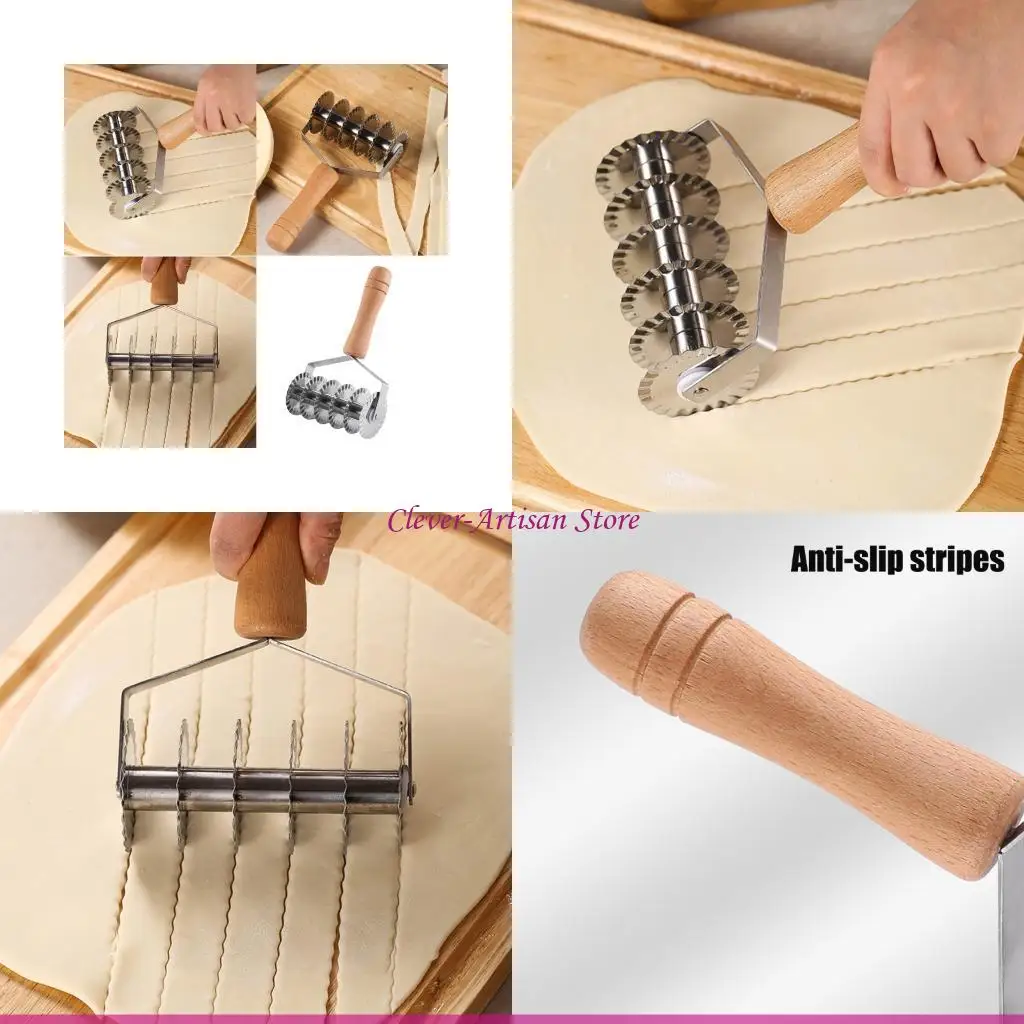 

E06B Многоколесный инструмент для резки пиццы Лезвие из нержавеющей стали Эргономичная деревянная ручка для ровных ломтиков и