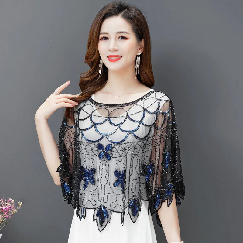 2026 New plus Size Women's High End Cover up Shirt Outerwear Shoulder Shawl Sun Protection Thin Style Cross Border Clothing