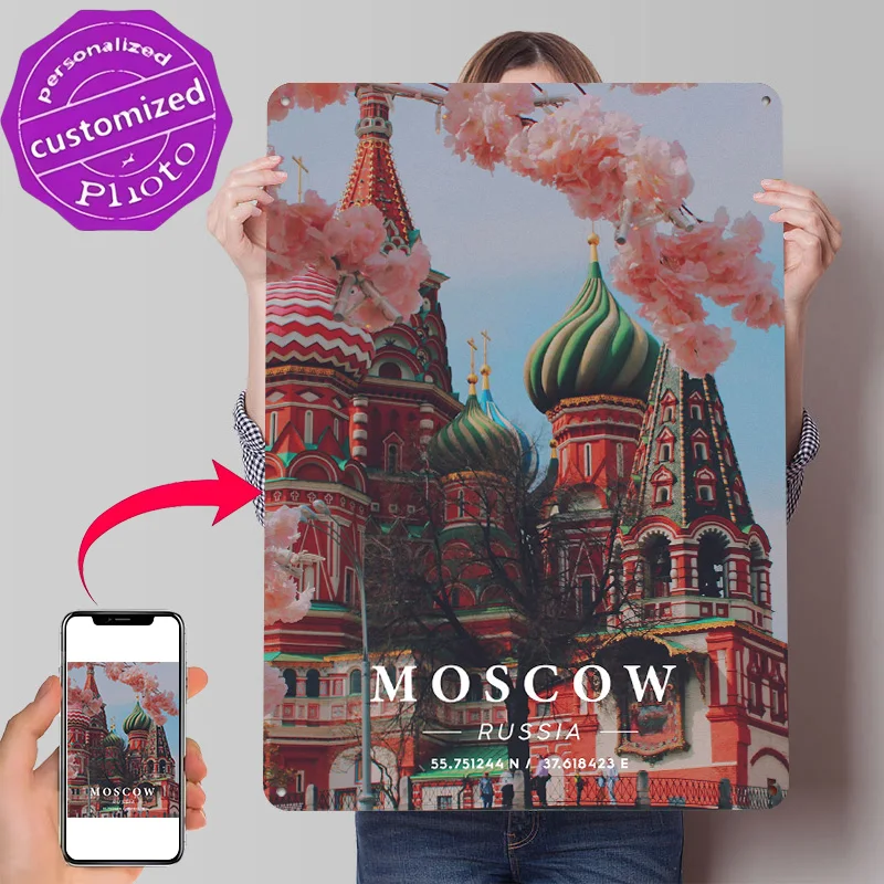 Moscow Coordinate Art Poster Retro 3D Printed Metal Signs Customized Wall Hanging Gift for Decoration Garage Accessories House