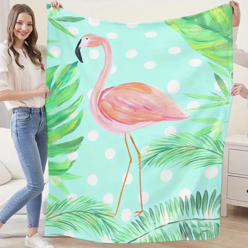 Tropical Flamingo Palm Tree Blanket Hibiscus Seaside Scenery Print Soft Lightweight Blanket For Couch Bed Decor