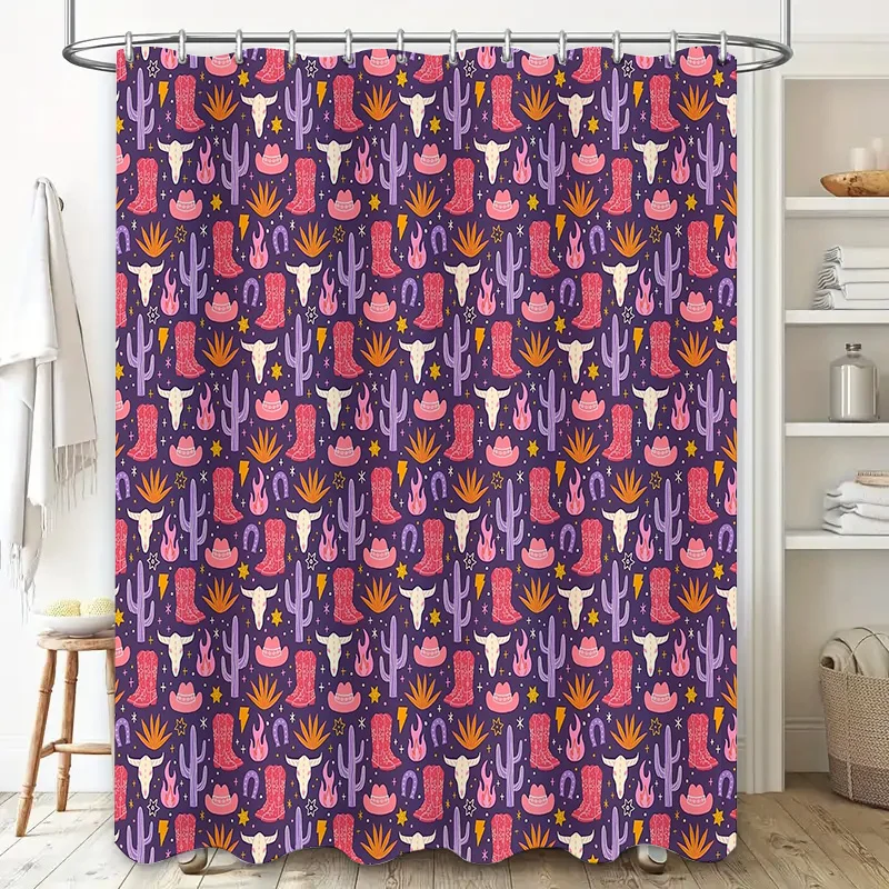 Western Cow Cactus Desert Shower Curtain Southwestern Rustic Farmhouse Bathroom Decor Set