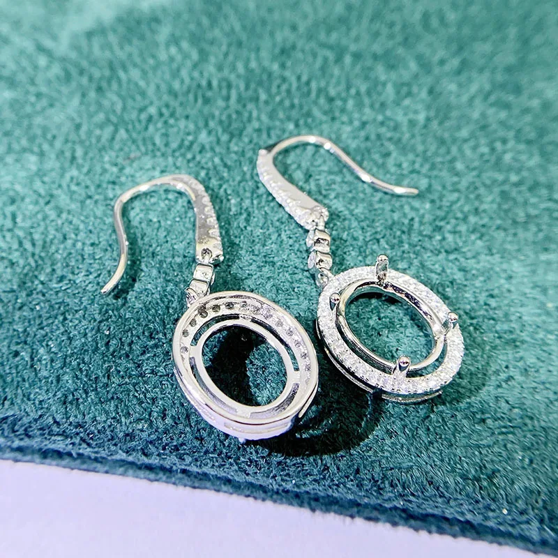 MeiBaPJ 7*9 DIY 925 Silver Empty Setting Elliptic Drop Earrings Fine Charm Party Jewelry for Women