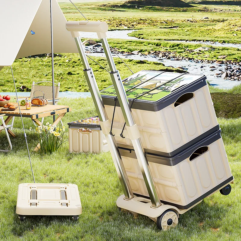 屋外用ポータブルショッピングカート小型手押し車家庭用野菜購入貨物輸送キャンプ用プルロッドカートフレッシュジーウェン