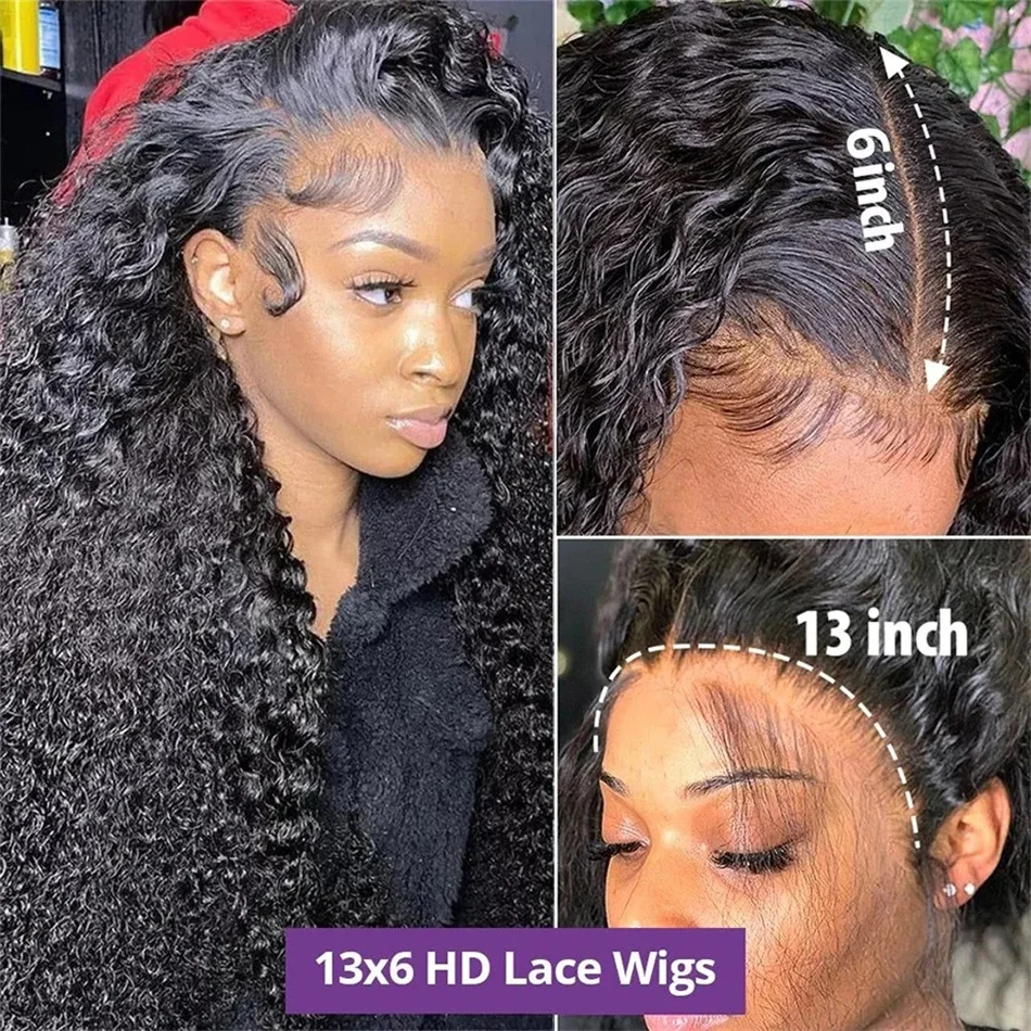 Perruque Lace Front Wig naturelle bouclée, cheveux humains, Deep Water Wave, 13x4, 13x6, 200 de densité, 30 38 pouces, pour femmes