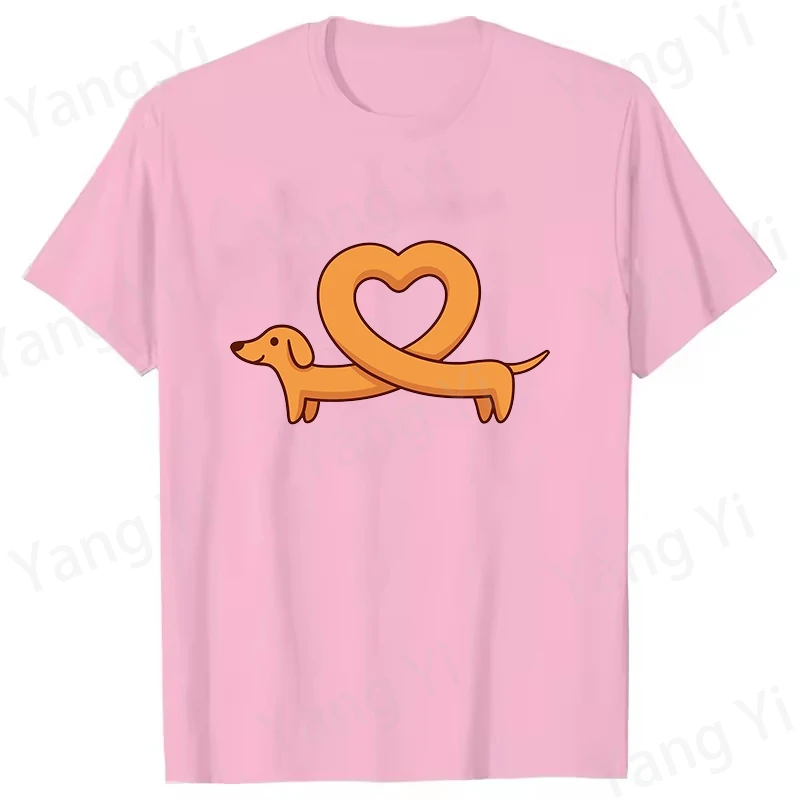 Neue Trendige Niedliche Dackel-Bedruckte T-Shirts für Damen und Herren Unisex Lässig Locker Sitzend Rundhals Kreativ Personalisiert Unisex Liebes-T-Shirt – Detail 2