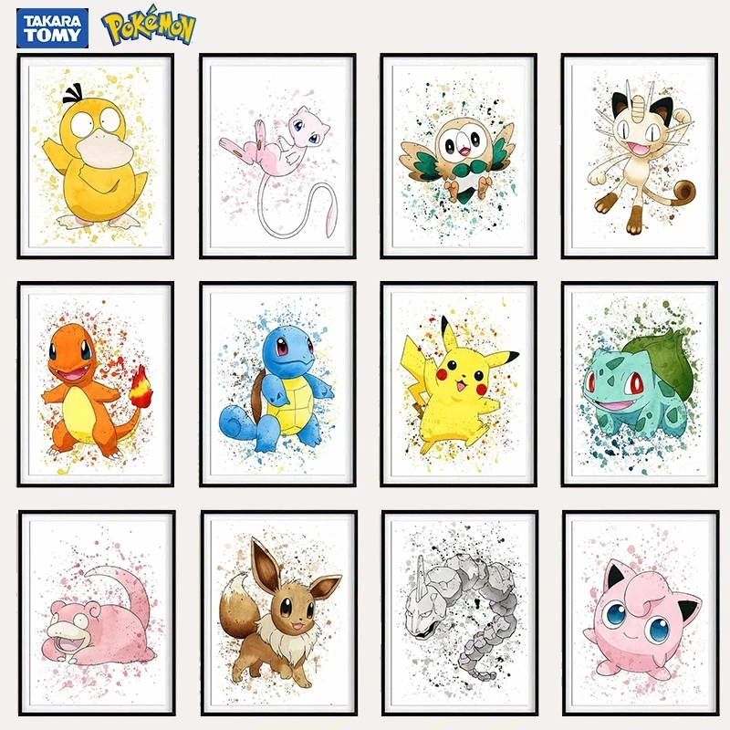 Pintura en lienzo de cómic de Pokémon, póster de dibujos animados, Bulbasaur, Charmander, Squirtle, Pikachu, arte de pared impreso, decoración del hogar para habitación de niños