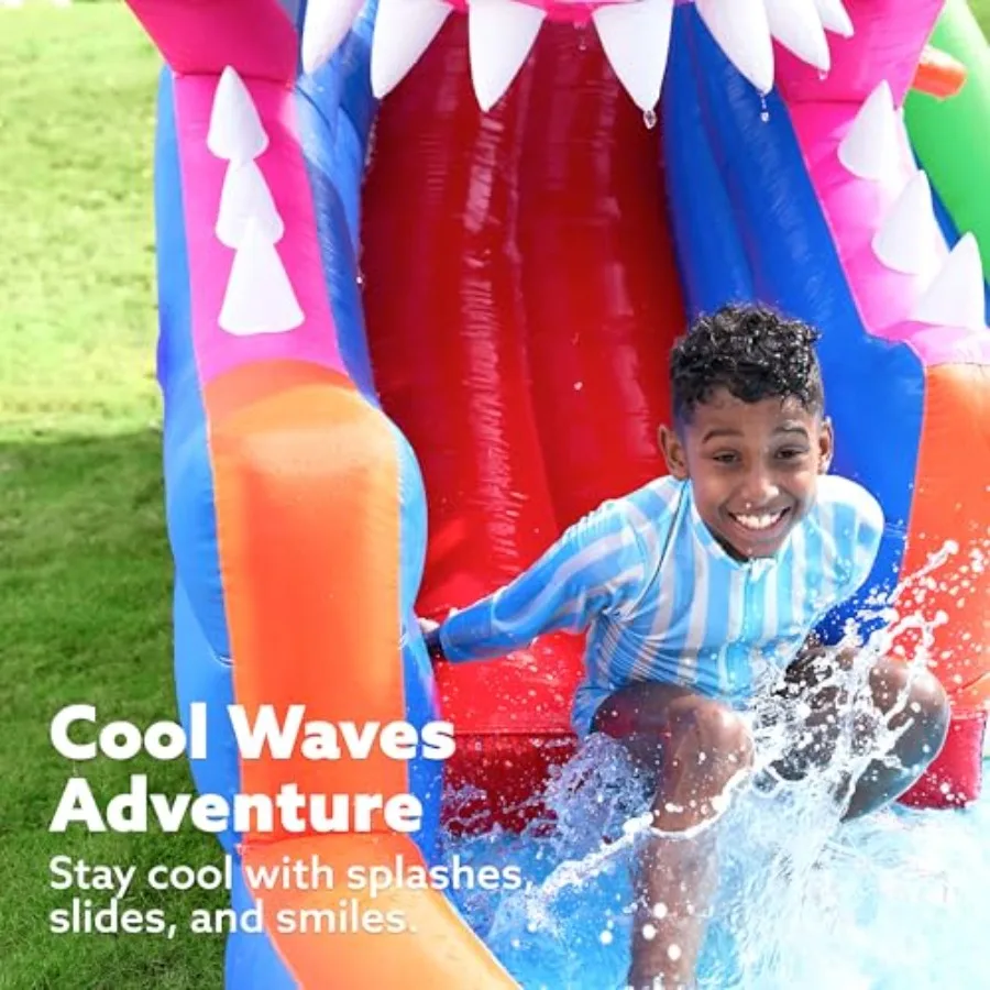 뒷마당용 에어바운스 워터 슬라이드 파크 6 in 1 에어 슬라이드와 스플래시 풀, 바운스 하우스, 농구대, 워터 C 포함