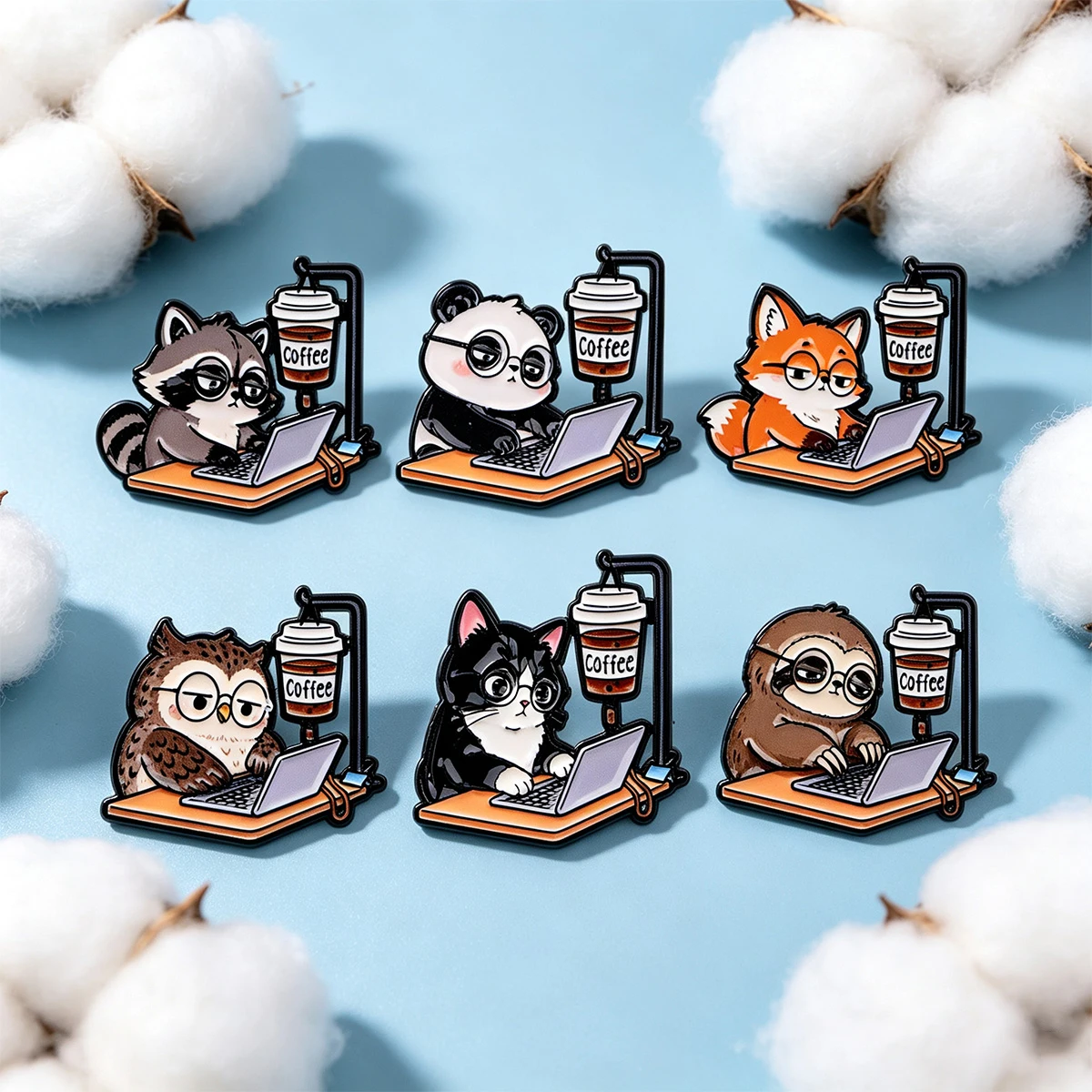 Niedliche Büro-Katzen-Emaille-Anstecknadel, Kaffee-Brosche, Reversnadel, Abzeichen für Rucksack, Kleidung, Accessoires, Modeschmuck, Geschenke für Freunde – Detail 1