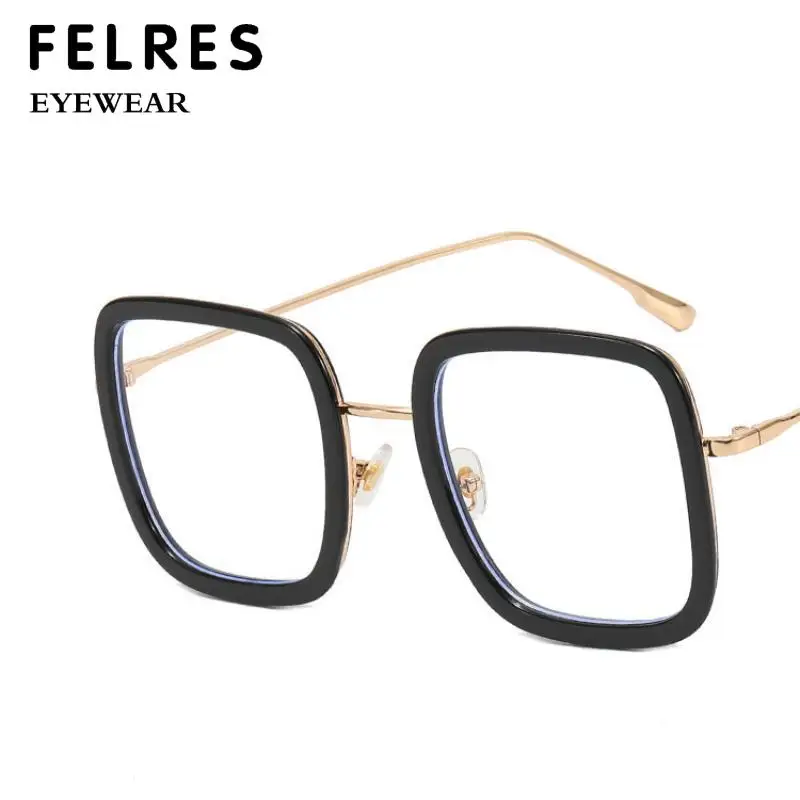 Square Large Frame Myopia Glasses Women Metal Temple Optical Glasses Negative Diopter Prescription Glasses 0 -0.5 -0.75 To -6.0