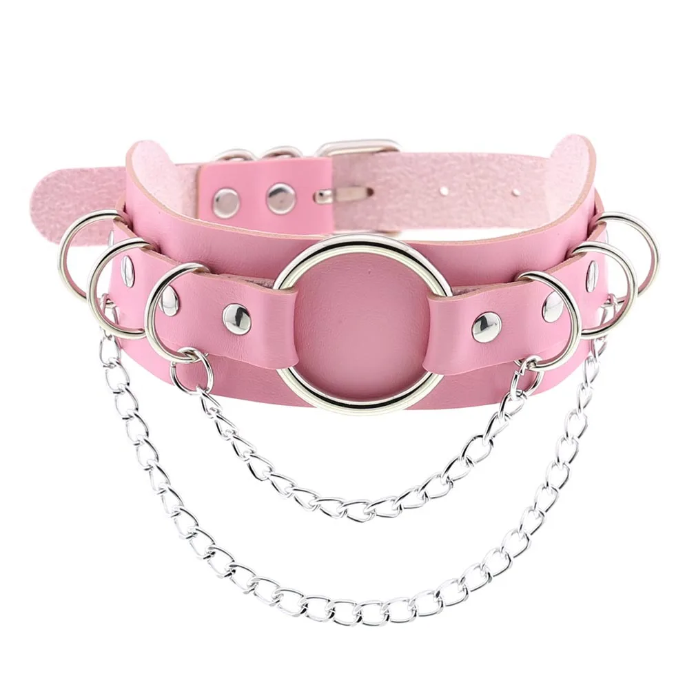 DIEZI Men Vintage Harajuku Sexy PU Leather Pink Necklace Women Hip Hop Gothic Statement Collar Choker Pendant Necklace Jewelry