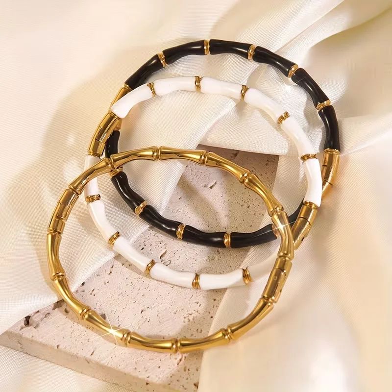 3-Piece Exquisite Bracelet Set with Unique Bamboo Design, Close to Nature, Simple and Luxurious, Versatile to Match with Accessories, Durable and Not Easy to Fade, Suitable for Daily Wear