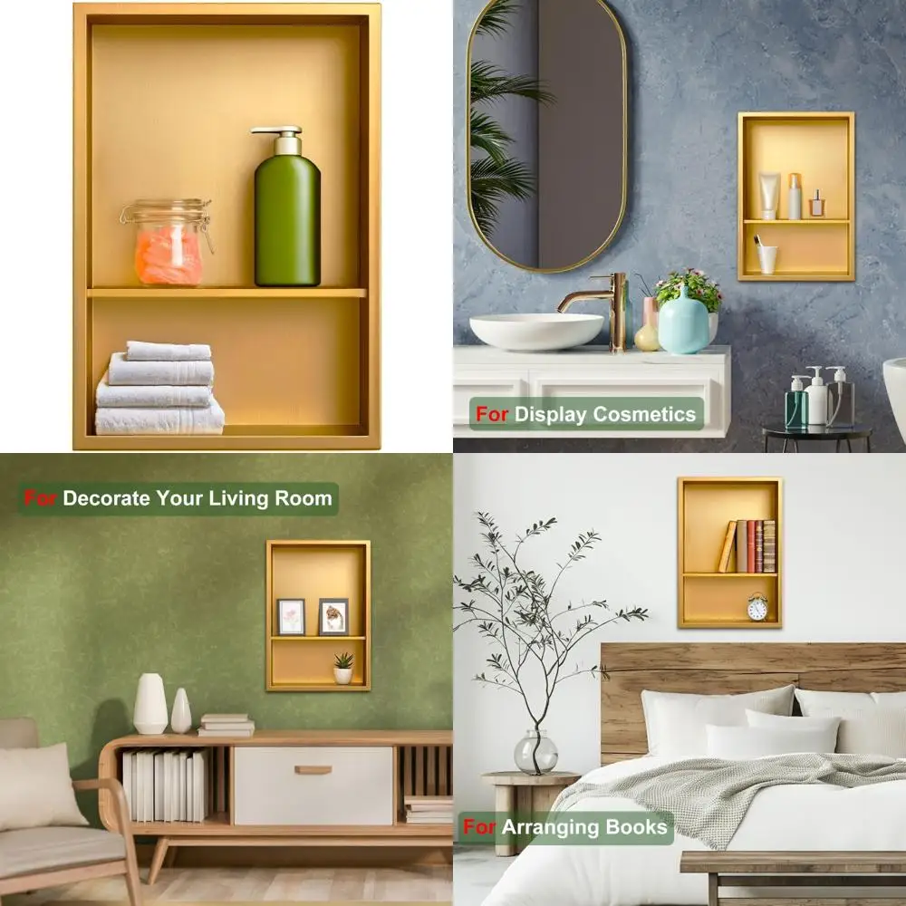 

Stainless Steel Shower Niche: Elegant Bathroom Storage Solution with Recessed Shelf for a Tile-Free Design