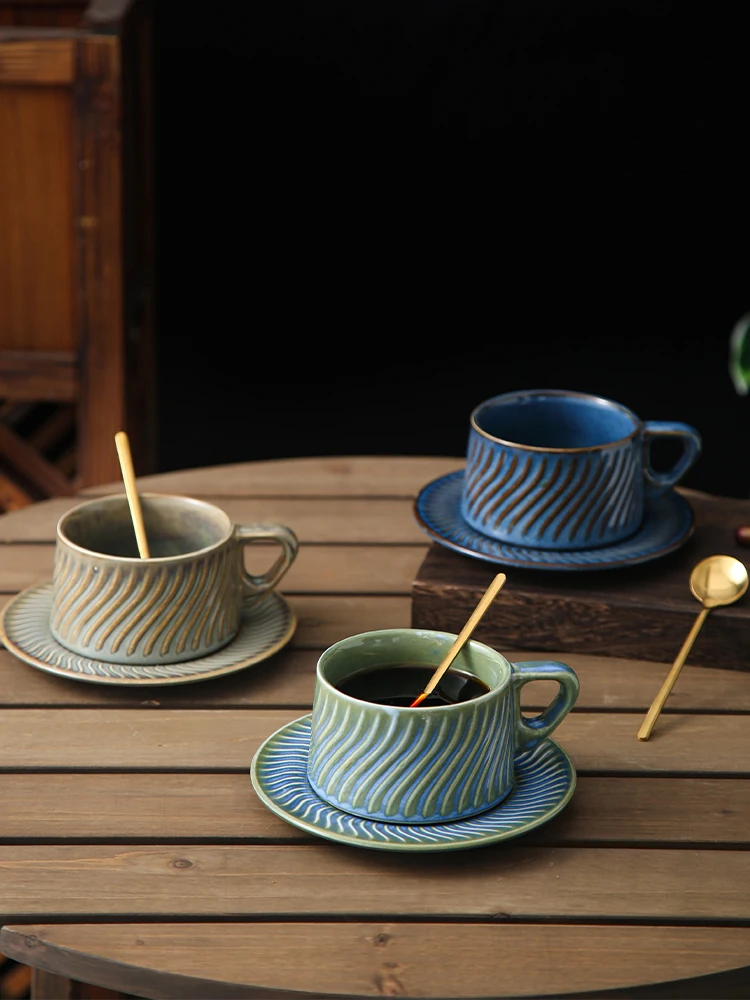 Simple Nordic Luxury European Home Ceramic Coffee Cup Tea Set Afternoon Tea Office Retro Flower Tea Ceramic Cup Couple Mug