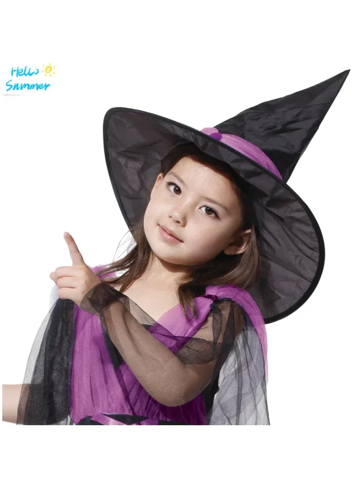 جديد ❤ 2025 هالوين الأرجواني فستان الساحرة مع قبعة مكنسة يتوهم حفلة تنكرية زي تنكري لفتاة الأطفال تأثيري الرقص الاطفال Hol ☆ ☆ ☆