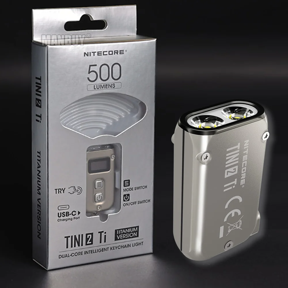 Imagem -02 - Titanium Dual-core Intelligent Keychain Light 500 Lumen Recarregável Mini Lanterna Led Bolso Diário Edc Nitecore-tini2ti