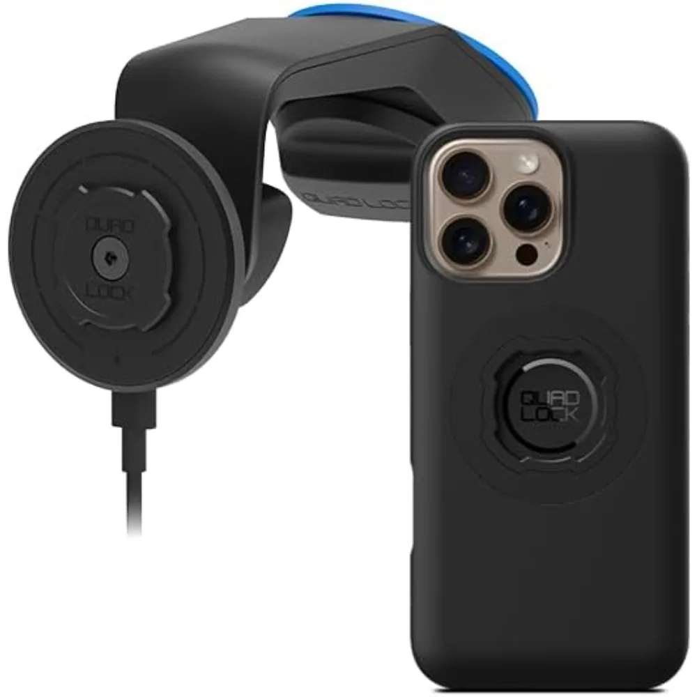 

Автомобильный держатель для телефона на ветровом стекле/приборной панели с беспроводной зарядной головкой MAG V2 и чехлом для телефона MAG для iPhone 16 Pro Max