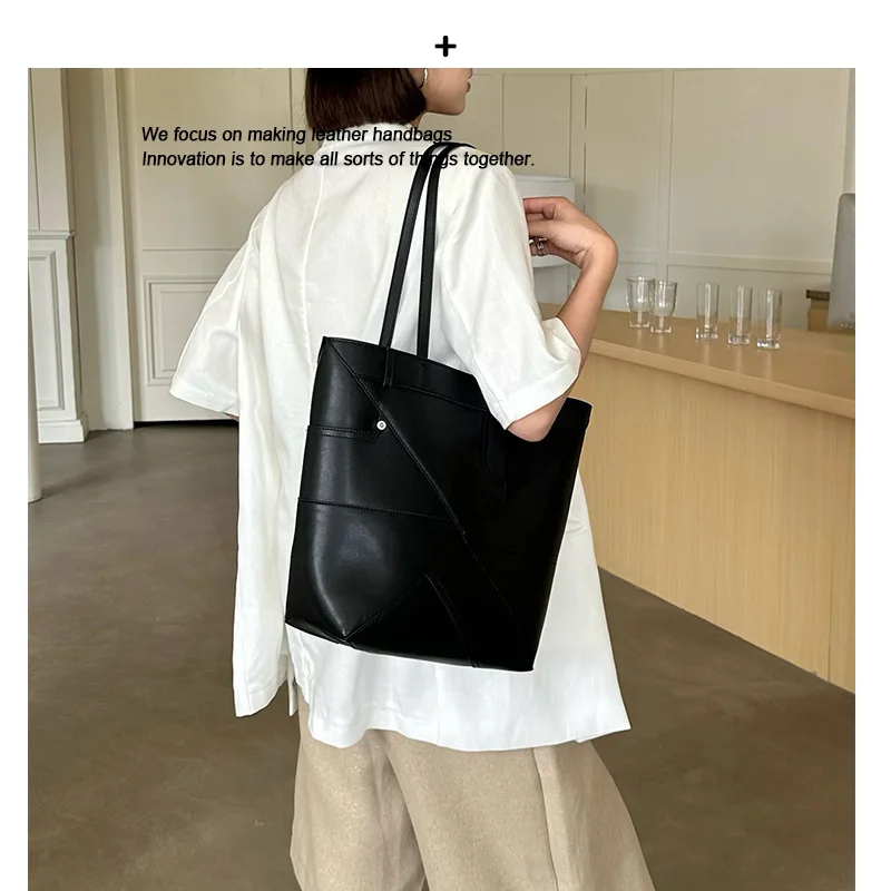 2026 New Large-capacity Leather Deformed Folding Bag Commuting Simple Shoulder Portable Messenger Tote Bag