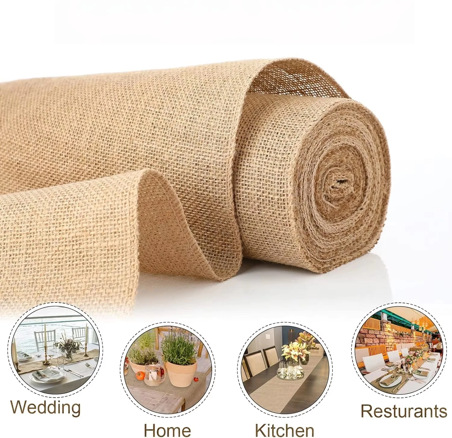 2M Natürliche Jute-Stoffrolle, 13 Breiten 2,5-35cm, Juteband für Tischläufer, Hochzeitsfeier, DIY-Heimwerkerarbeiten – Detail 2