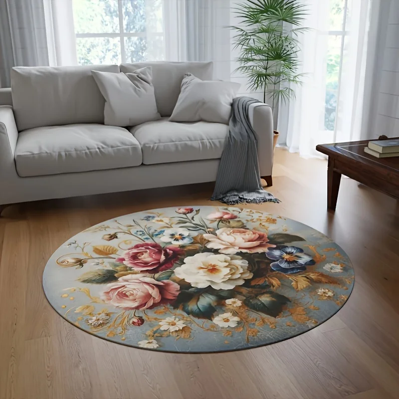 Vintage Monochrome Floral Graphic Floor Carpet Durable Entrance Rug For Coffee Shop Office Supermarket Store Entryway