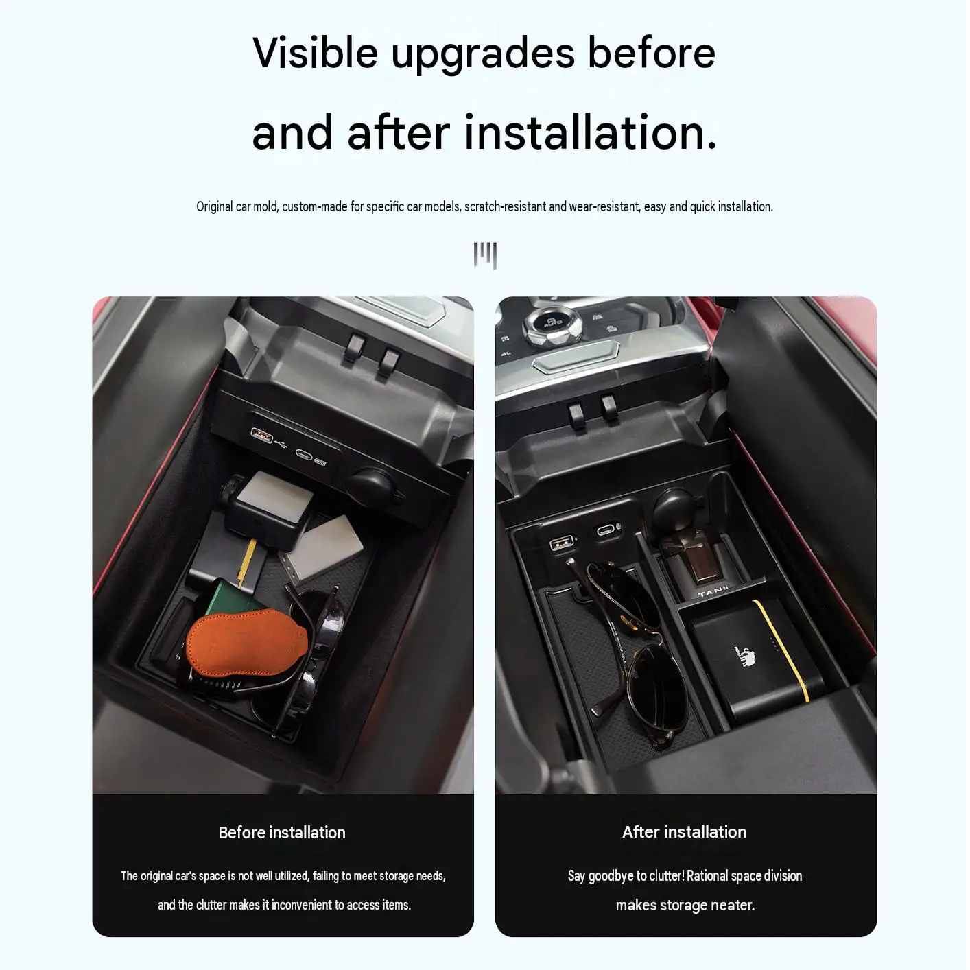 [Fast Shipping] GWM TANK400 T/Z Armrest Storage Box with Divider and Central Control Organizer