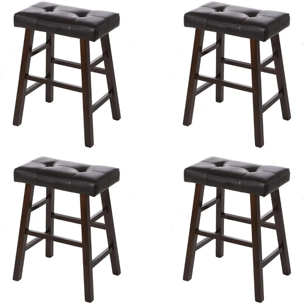 

4 Counter Bar Stool Set - 29" High Dark Espresso Stools with Bonded Faux Leather Seat - Solid Wood Modern Countertop Stools