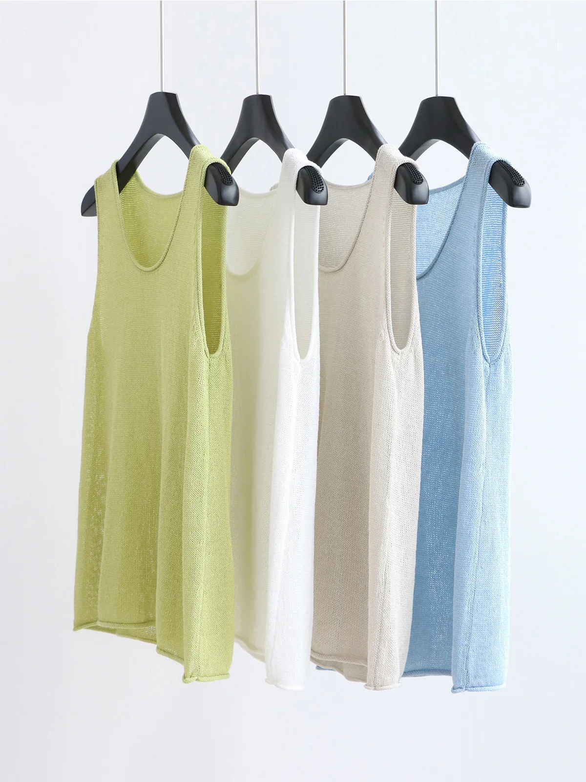 Dave&di Imported Washi Yarn Summer Loose Round-neck Sleeveless Knitted Top Casual Loose Vest Versatile Multi-color Top New Arriv