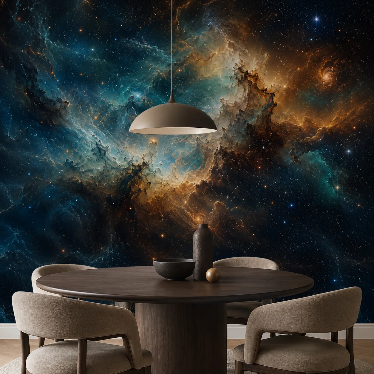 Large Blue Gold Nebula Galaxy Wall Mural Wallpaper Cosmic Outer Space Starry Sky Art Living Room Bedroom Decor Non Self Adhesive