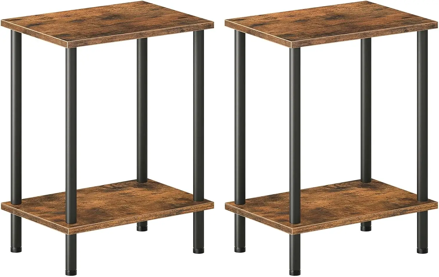 

Set of 2 Small Side Tables with Storage Shelves, Rustic Brown Nightstand for Living Room and Bedroom, Easy Assembly