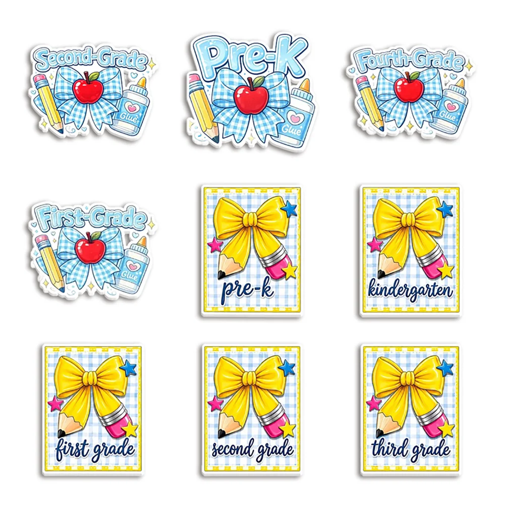 10pcs/lot Back to School Resin Planar Acrylic Flatback for Bow Center Craft Supply Backpack Badge Decoration Pendant