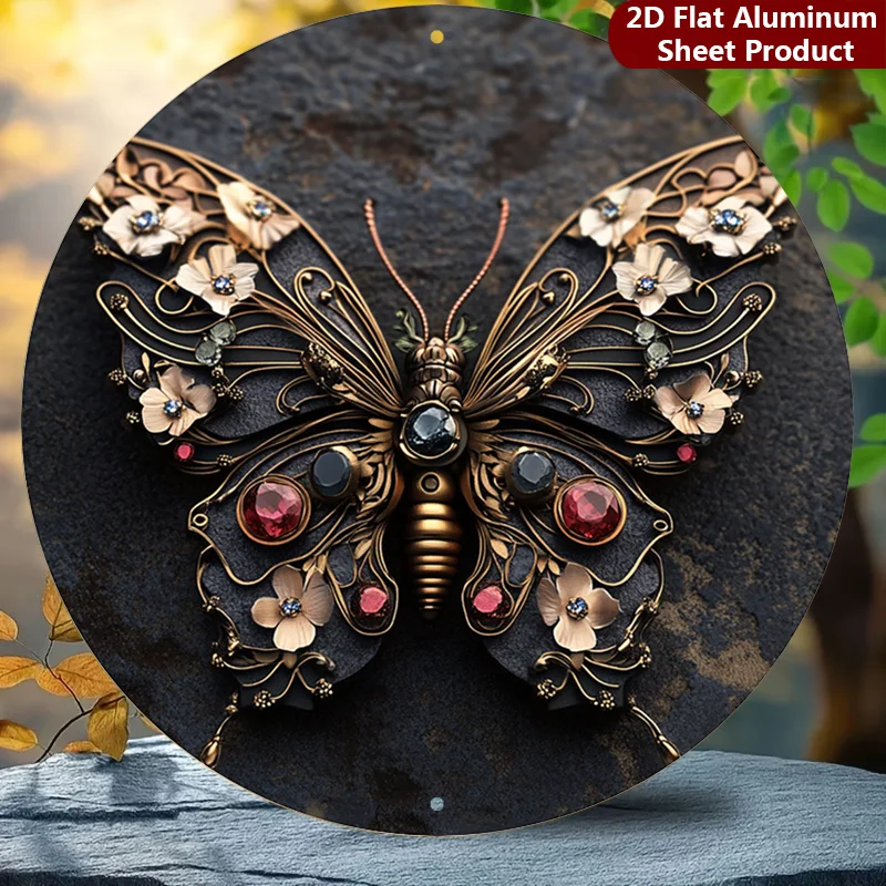 2D Flat, 1pc,Steampunk Insect Sign - 8X8 Inches,Vintage Butterfly Metal Wall Decor,Handcrafted Jewelry Decorative Sign Suitable