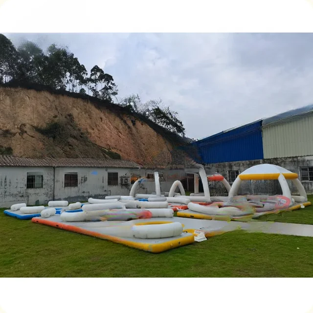 

Custom Inflatable Jetski Dock, Inflatable Water Floating Island Pontoon Swim Platform Air Mattress For Yacht With Tent Buoy