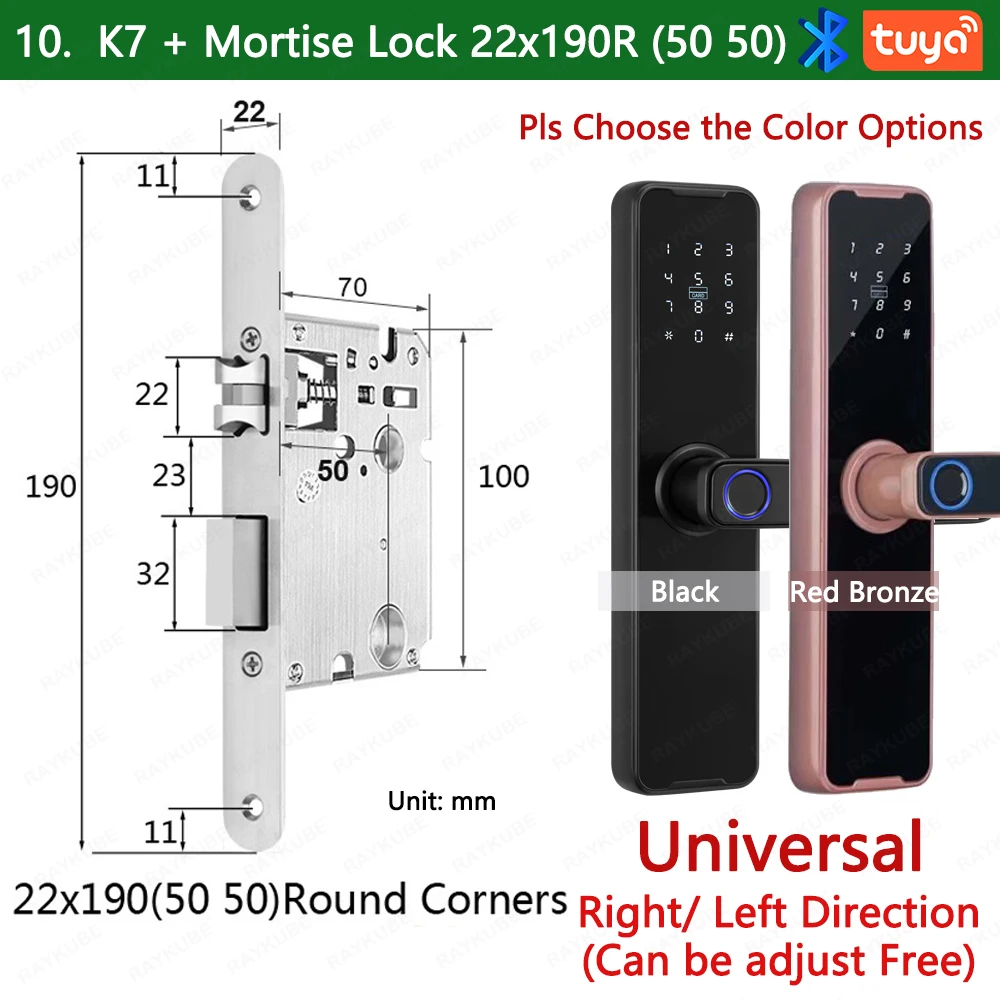 RAYKUBE Biometrisch vingerafdrukdeurslot K7 Pro+ Smart Lock Tuya-app Ontgrendeling op afstand Keyless Lock Elektronisch deurslot