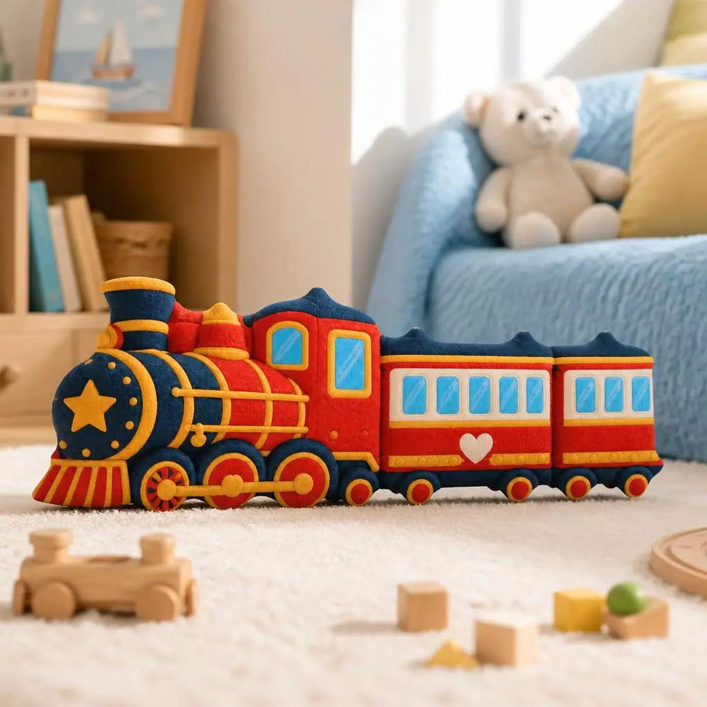 Train Shaped Stuffed Pillow Cushion Vintage Locomotive Throw Pillow Decorative Accent for Kids Nursery Room Home Decor Gift