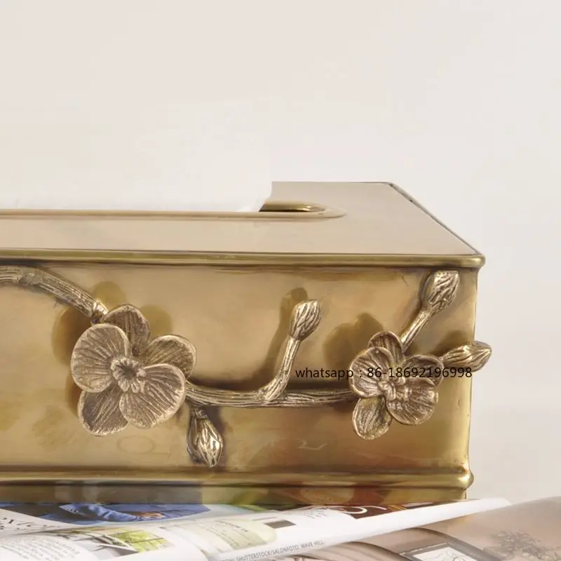 India Imported Handmade Brass Creative Soft Design Tissue Box Vintage Luxury Table Decoration Storage Napkin Box