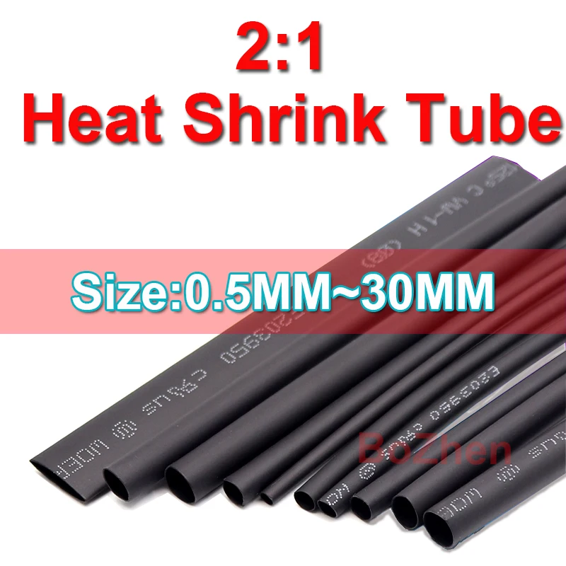 2:1 Black 1 2 3 5 6 8 10 12 14 16 18mm Diameter Heat Shrink Heatshrink Tubing Tube Sleeving Wrap Wire Sell DIY Connector Repair