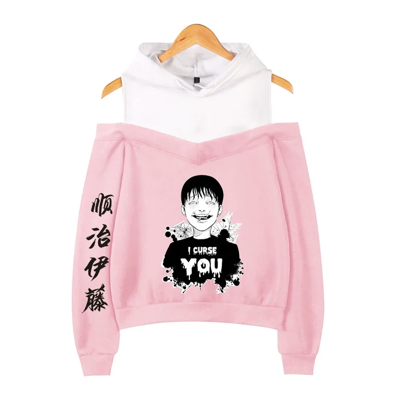 Junji ito Hoodies Japan Anime Frauen schulter freie Hoodie Terror Filme Kreativität versch witzt Harajuku Mode schulter freie Kleidung