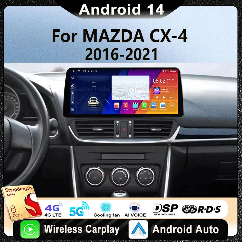 

12.3 inch Screen Car Radio For Mazda CX-4 2016 - 2021 Multimedia Video Player Navigation GPS wireless Carplay Android Auto DSP