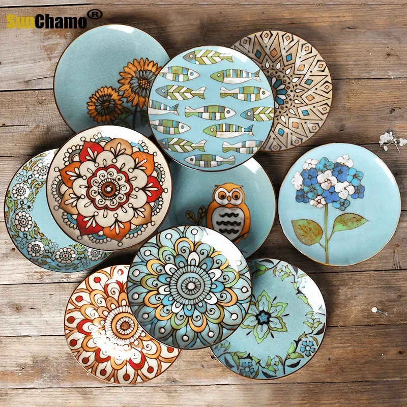 

8.5 Inch Ceramic Wall Plate Creative Hand-painted Salad Plate Home Dish Decoration Hanging Dish