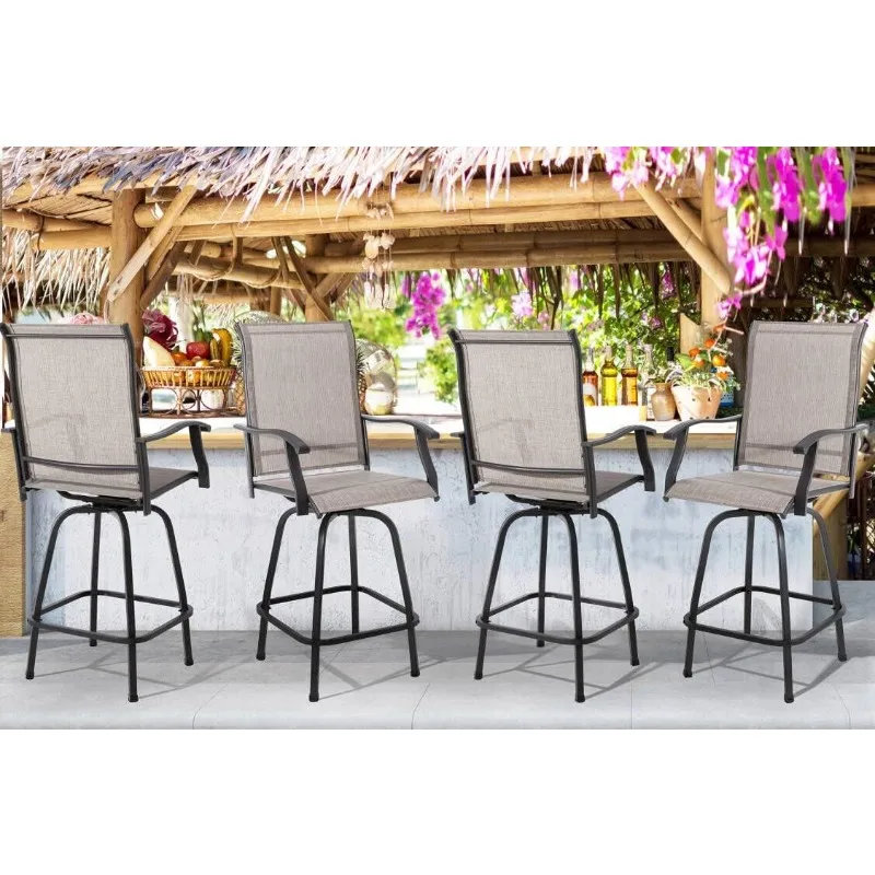 Buiten Draaibare Barkrukken, Terrashoogte Barkrukken Stoelen Set Van 4, All-Weather Textiel Patio Bistro Bar Hoge Stoelen Set