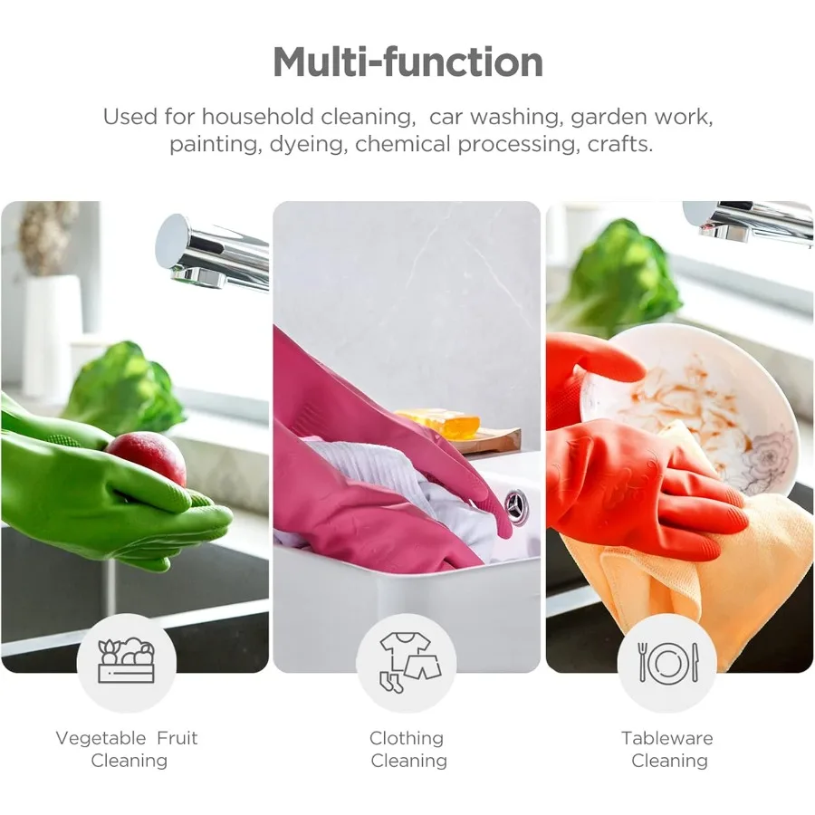 고무 설거지 장갑 3쌍 또는 6쌍 주방 청소용 설거지 장갑 가정용 재사용 가능 내구성