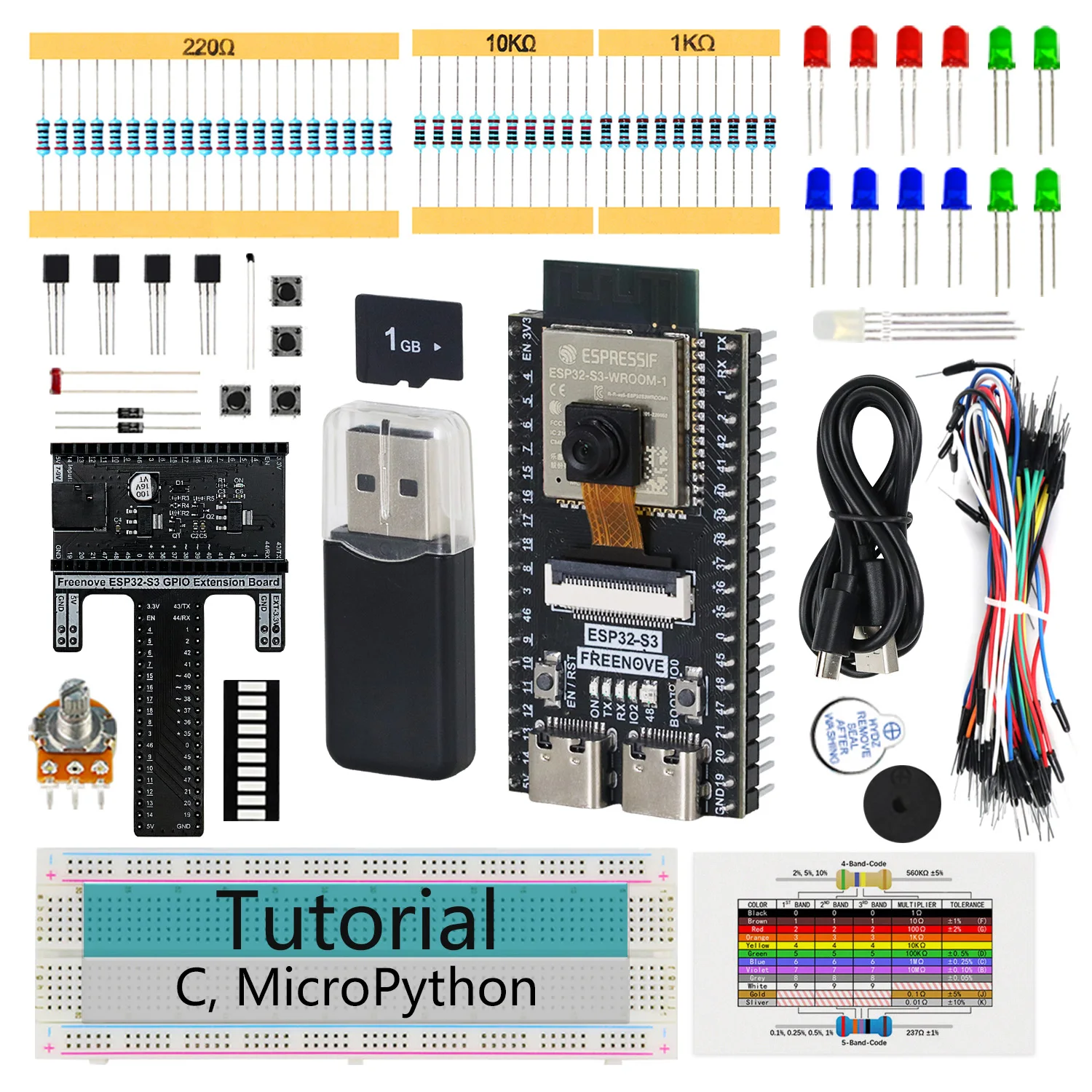 Freenove ESP32 Kit ESP32-S3 Camera Basic Starter Kit, USB-OTG WiFi+BT, Python C Code, 463-Page Tutorial, 60 Projects, 144 Items
