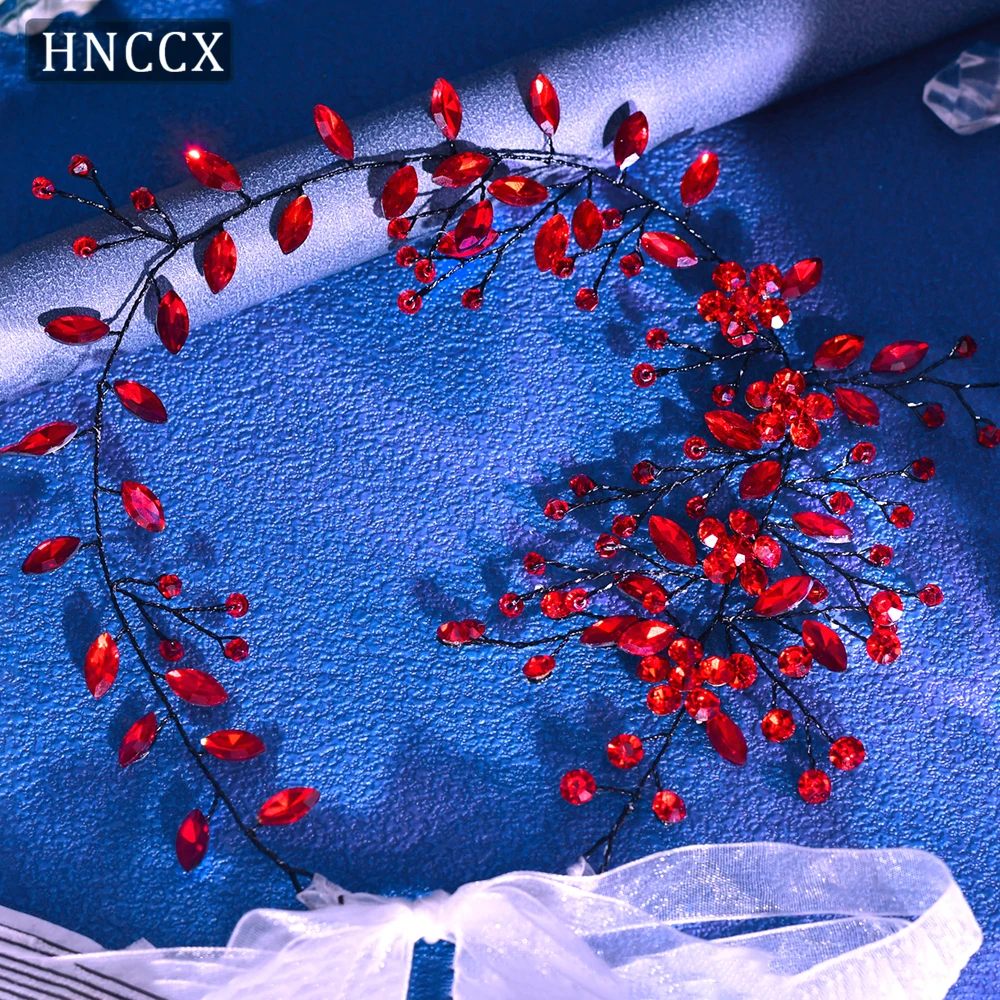 HNCCX Elegant Red Color Rhinestone Flower Bride Hair Vine Handmade Headpieces For Outdoor Wedding Banquet Prom Hair Band HP65 image 6
