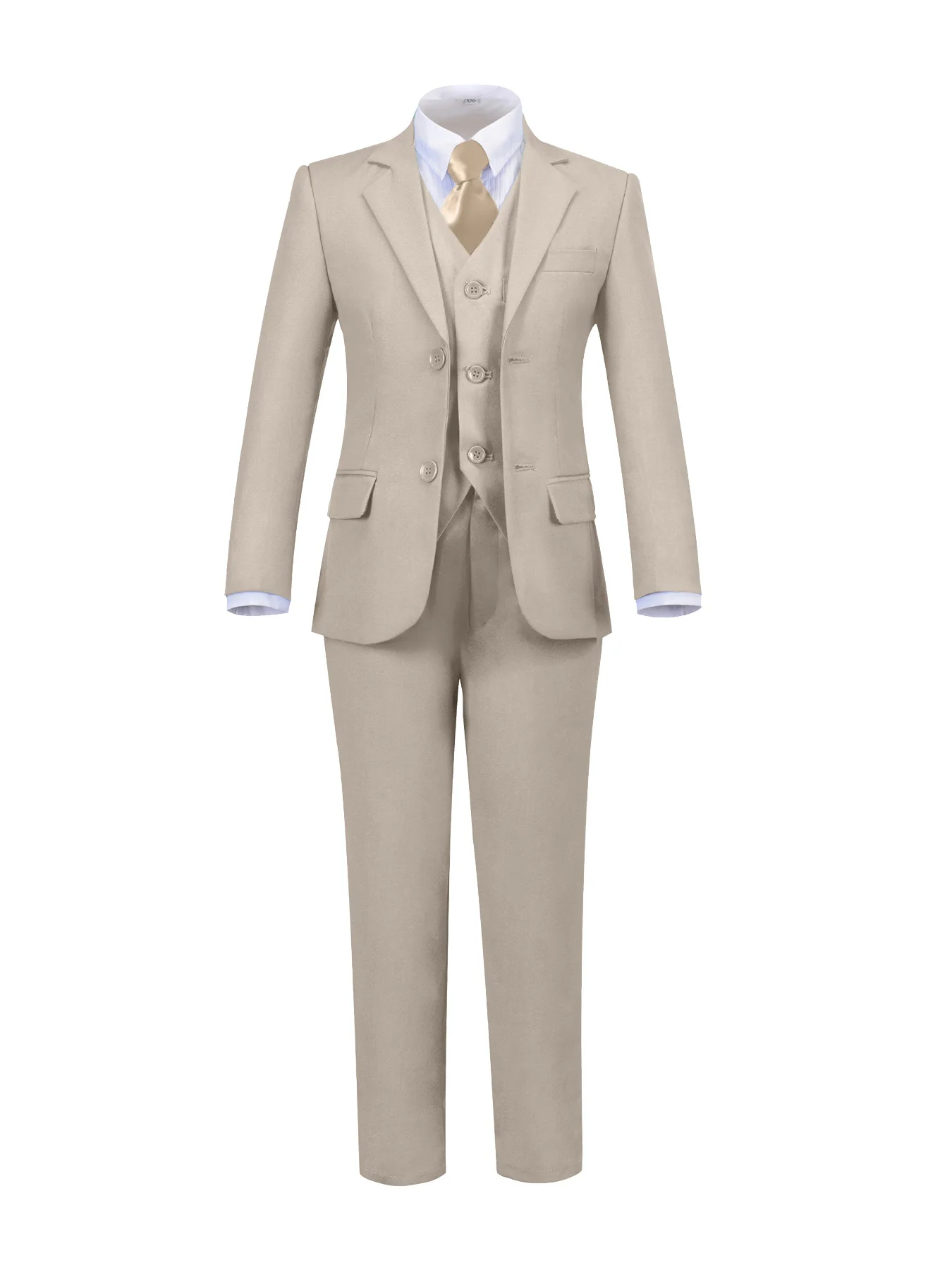 Jungenanzug, 5-teilig, Jacke, Weste, Hose, Hemd, Krawatte, zufällige Farbe, für Hochzeit, Geburtstag, Party, Geschenk, Auftrittsuniform, Schuluniformen, Größe 4–16 Jahre – Detail 2