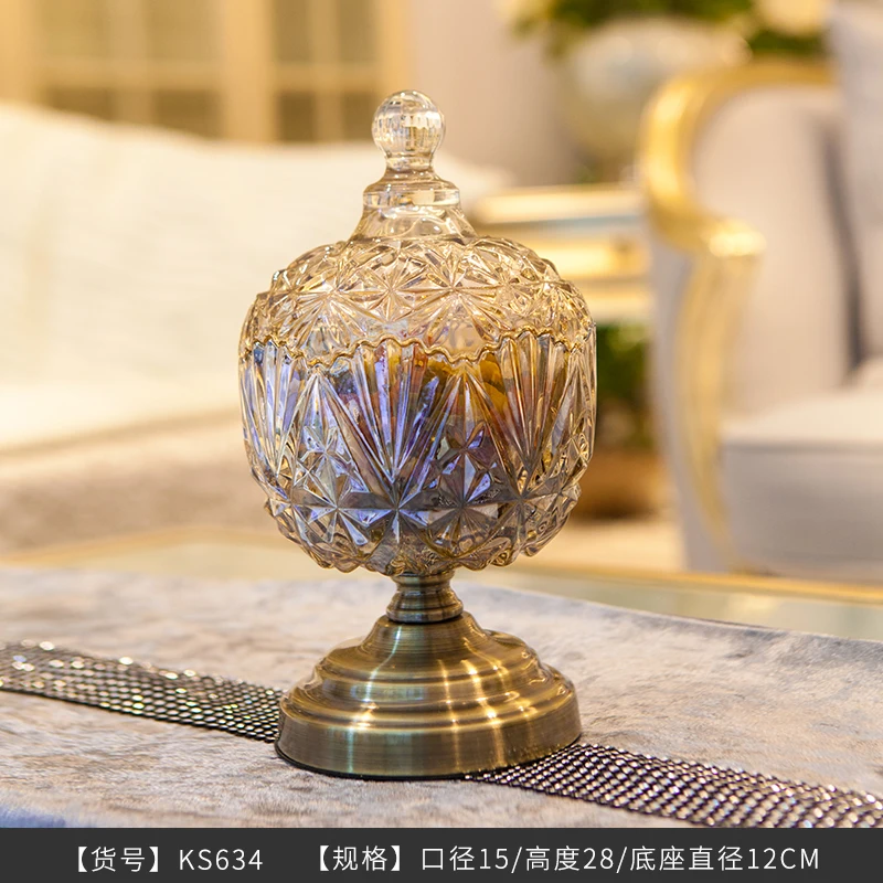 European Glass Candy Pot Modern Light Luxury Tea Several Decorative Storage with Lid Dried Fruit Snack