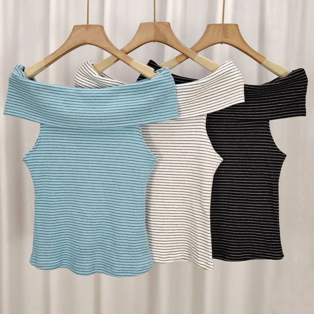 

Fashion Breathable Tank Top Off Shoulder Backless Stripe Casual Tops Strapless Sexy Simple Style Crop Tops Female