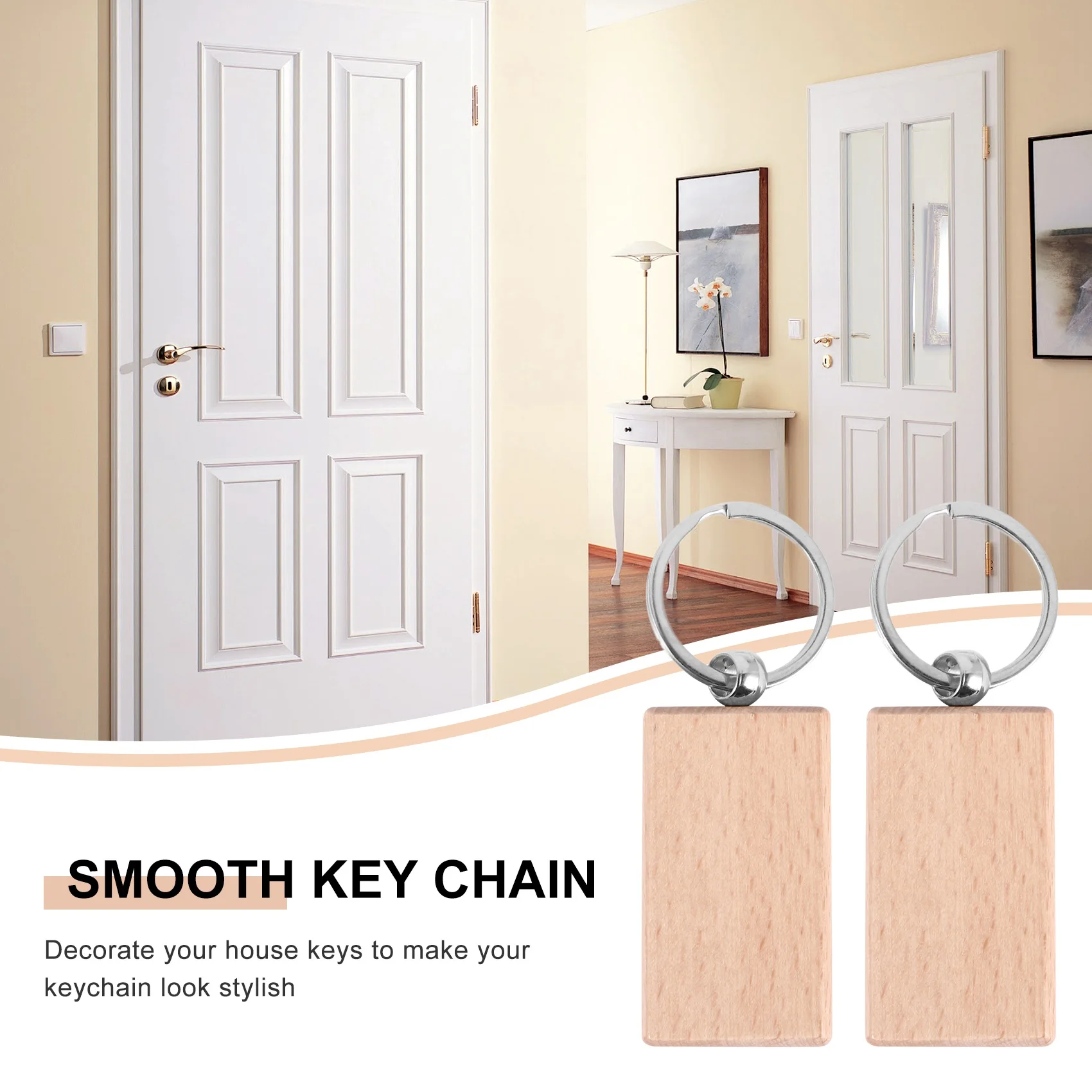 BABQ 50 Blank Wooden Keychain Rectangular Engraving Key ID Can Be Engraved DIY