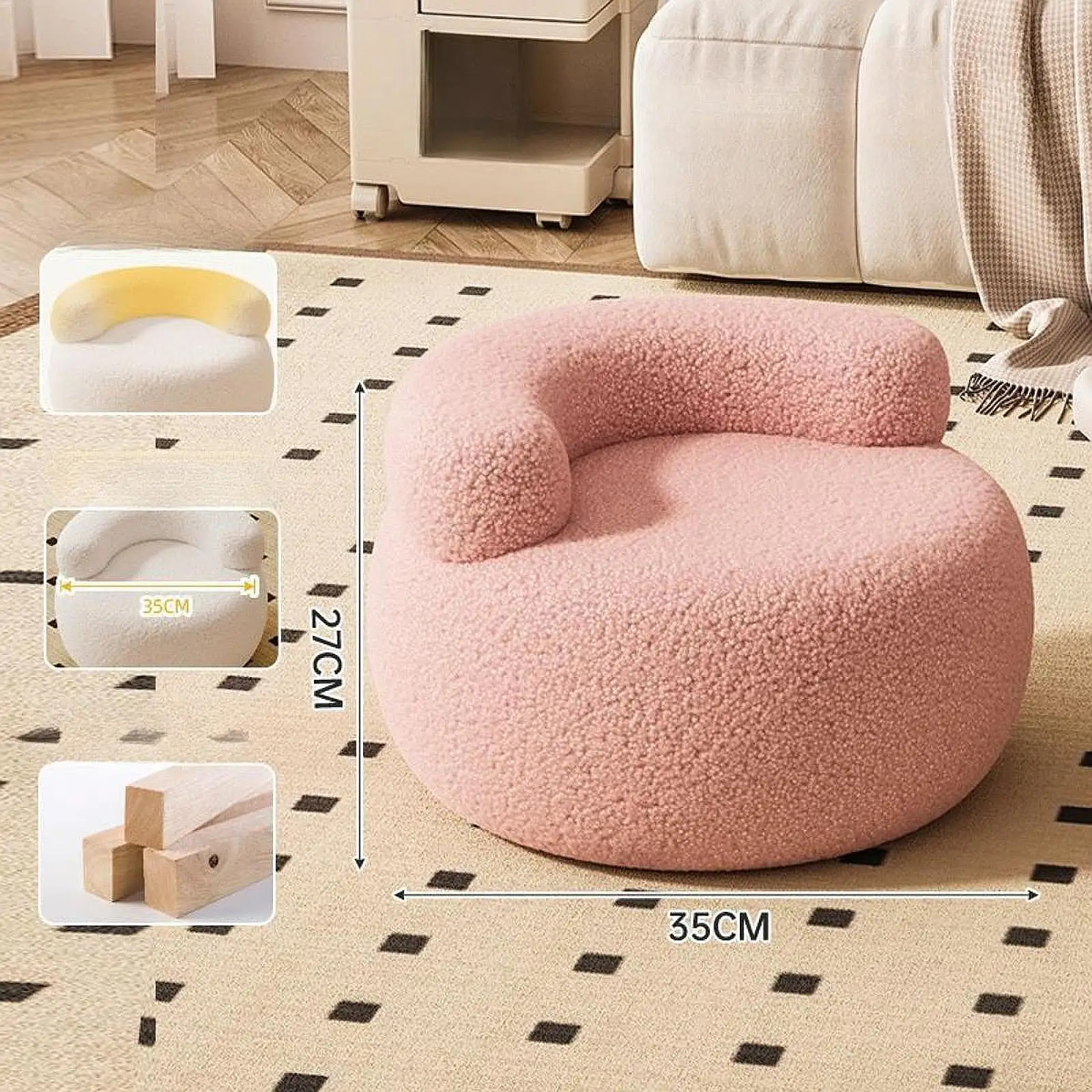 Footstool Furniture Portable Lazy Sofa Soft Small Stool Backrest Chair Round Stool Lamb Wool for Indoor Living Room Home Office