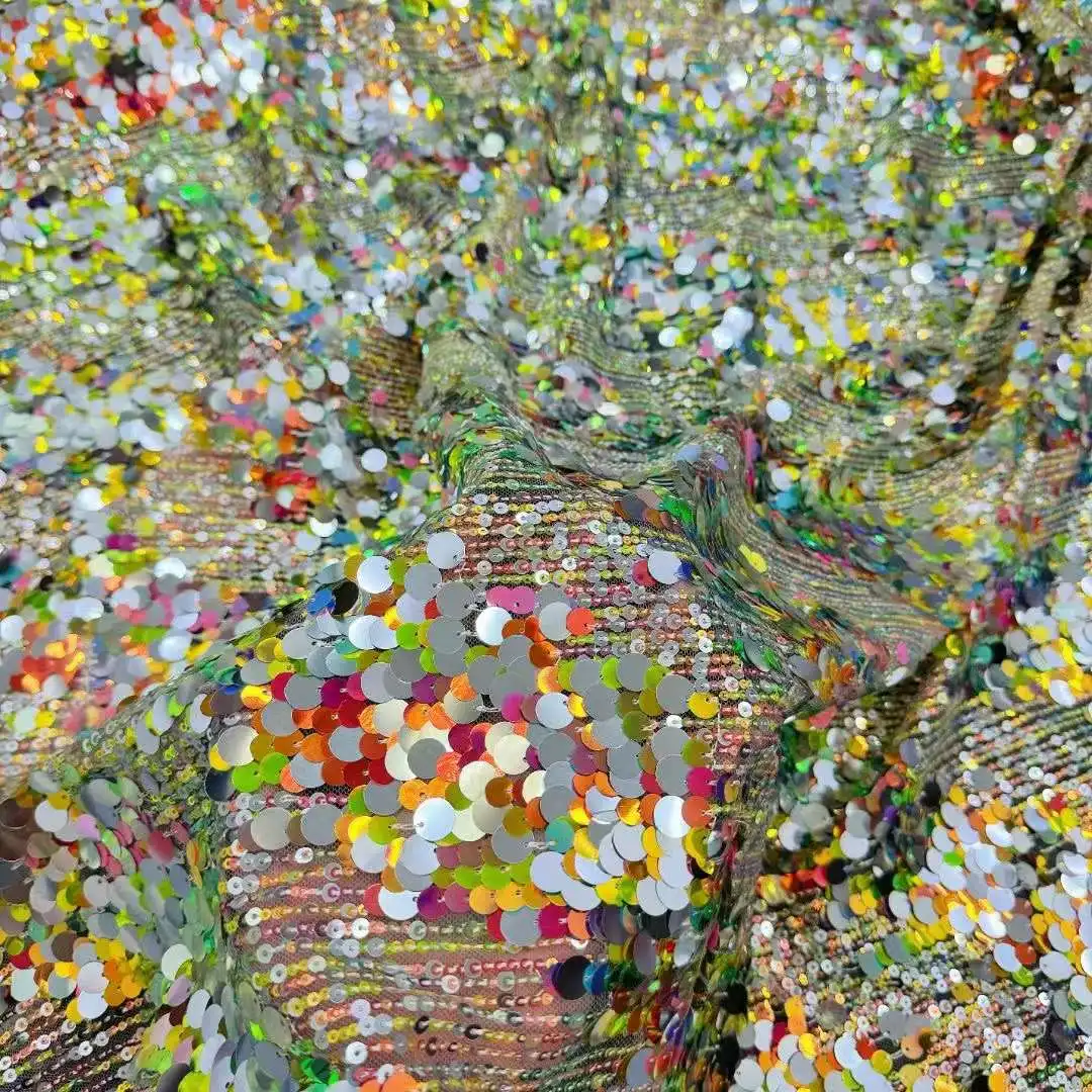 جودة عالية ملونة الترتر التطريز الفرنسية تول صافي الدانتيل ، النسيج الأفريقي ، خياطة فساتين الحفلات ، حفلات الزفاف ، الموضة #4