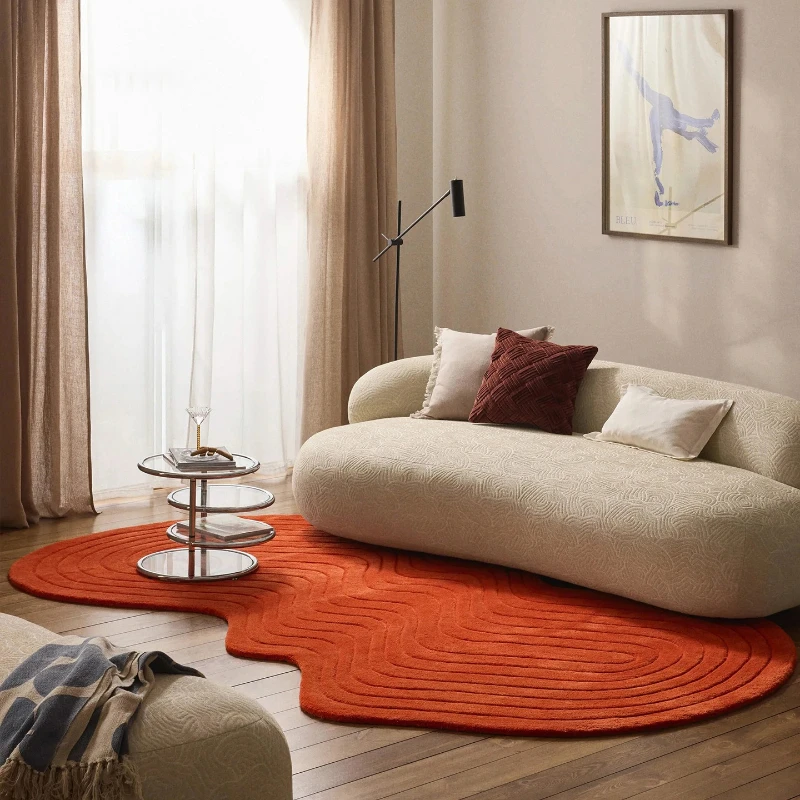 

French retro burgundy special-shaped striped carpet living room solid color advanced sense wabi-**** bedroom bedside blanket