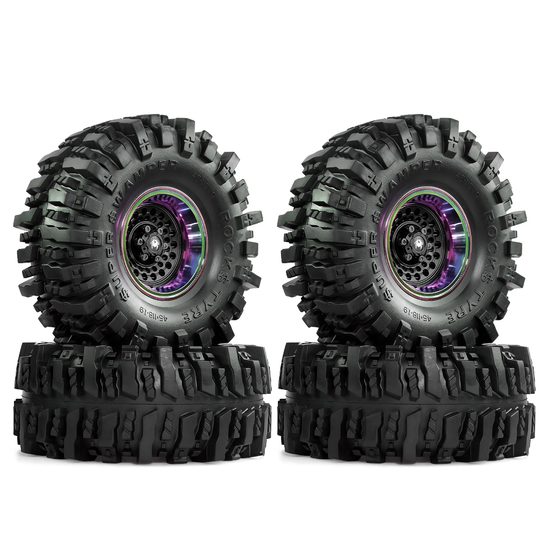 1.9 Beadlock Wheels and Tires Negative Offset -10mm Deep Dish Height for TRX4 Axial SCX10 II III RR10 Wraith Redcat Gen 8